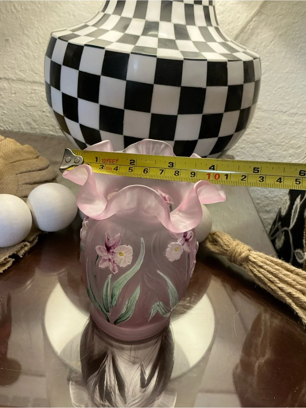 Fenton Pink Floral Hand-Painted Glass Vase